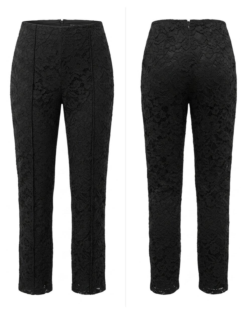 bebe Black Floral Lace Lined Slim Straight Leg Pants Women Size 2